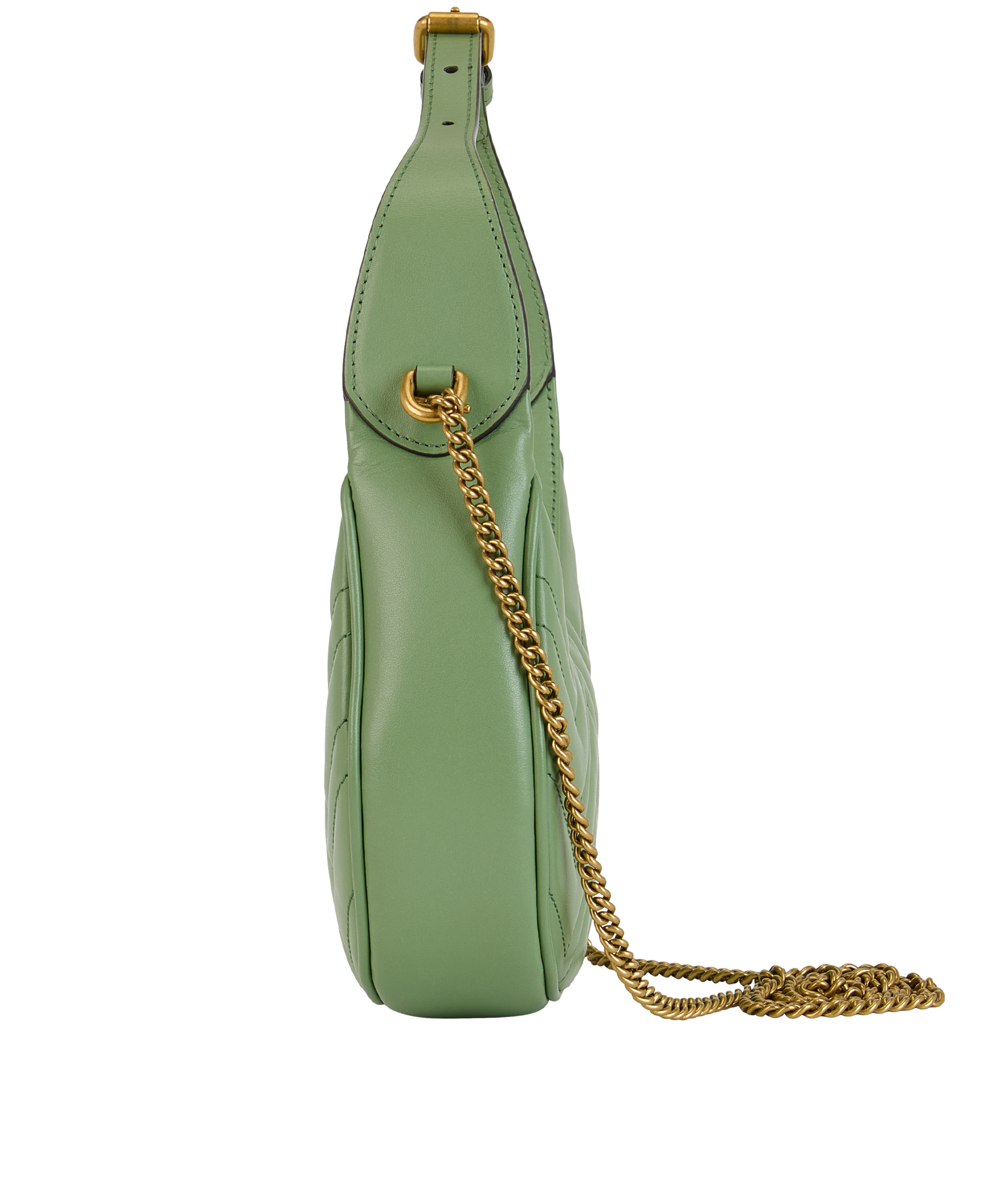 GG Marmont Small Half Moon, &pound;795, Handbags, Green, Leather, Bottom view